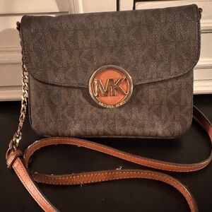 Michael Kors Dark Brown Crossbody Bag with Gold Logo
